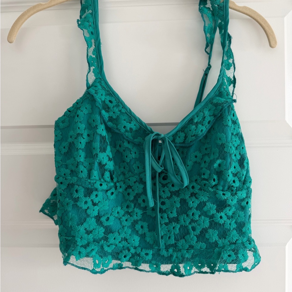Green Lace Crop Top
